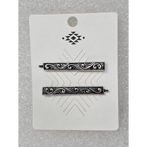 Southwestern Style Silver Tone Hair Barrettes Pins With Engraved Scroll Design